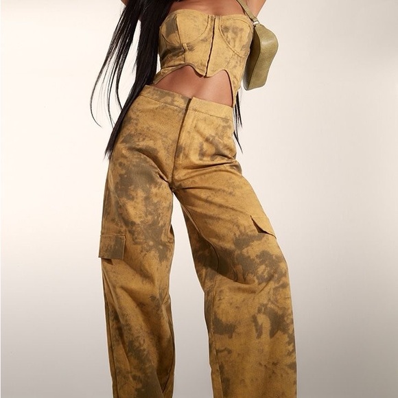 Pretty Little Thing Camel Washed Cargo Pocket Detail Cargos - Picture 3 of 6